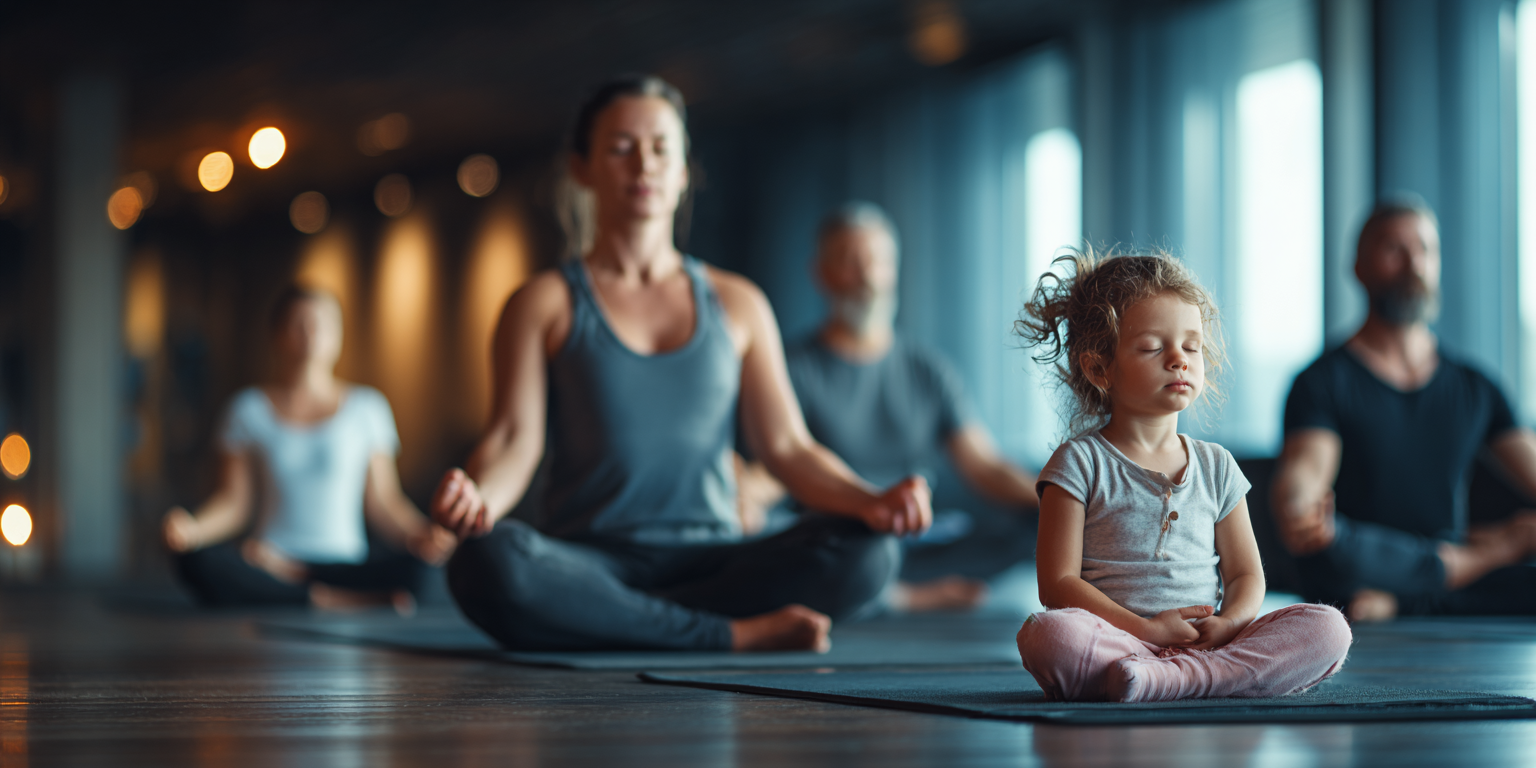 Сім'я практикує йогу разом у затишному просторі